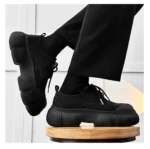 All Black Basic Custom Brand Casual Lace - up Rubber Sneakers With Low Top Design Hiking Men's Walking Shoes - Image 4