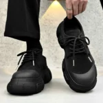All Black Basic Custom Brand Casual Lace - up Rubber Sneakers With Low Top Design Hiking Men's Walking Shoes - Image 5